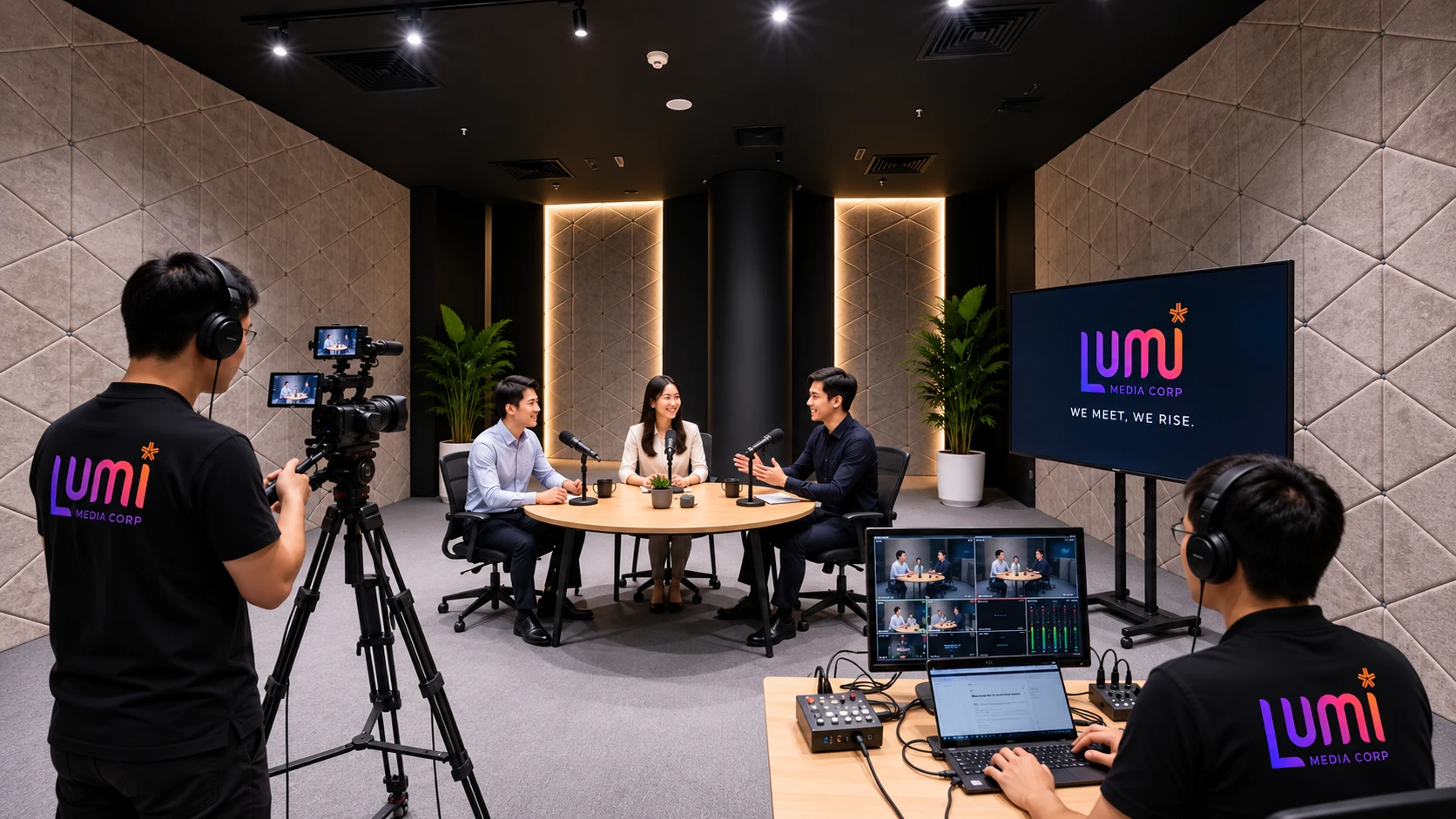 Ê-kíp sản xuất nội dung tại studio Lumi Hub